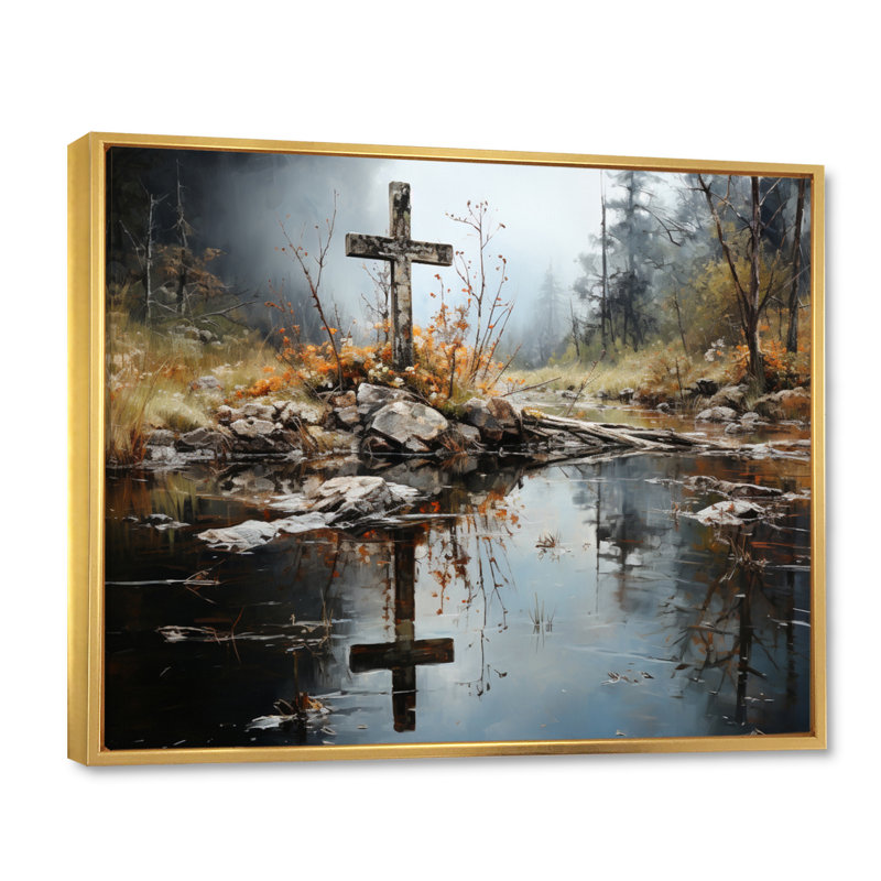 Art, toile, paysage, H 30 po x l 40 po x P 1,5 po, Cadre flottant doré