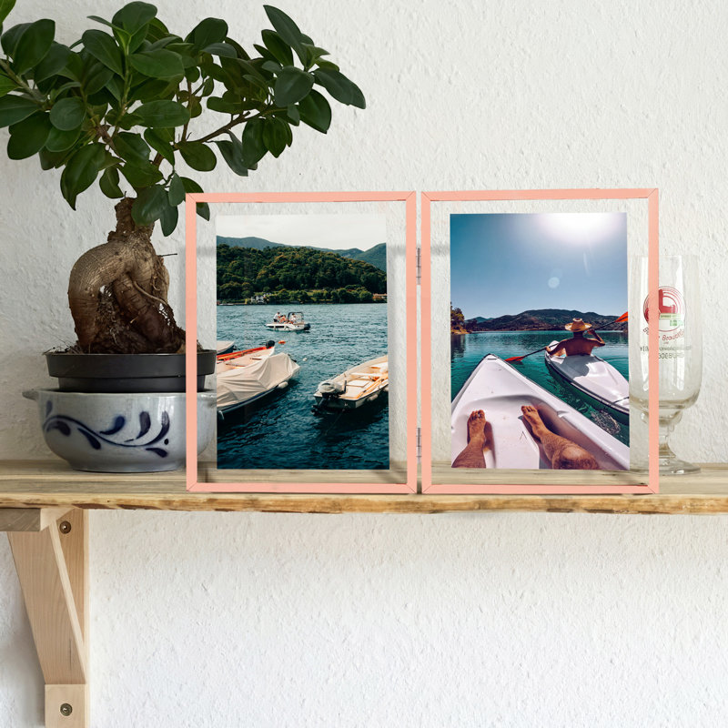 Hinged Floating Metal Frame with Real Glass, Rose Gold, 8" x 10"