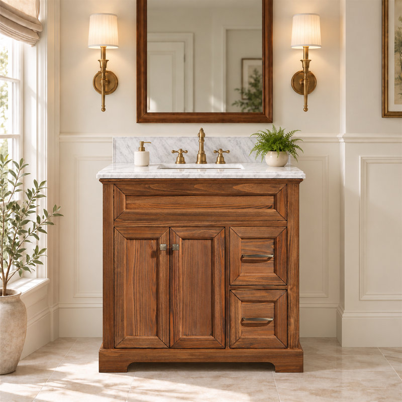 Claireville 36 " W Freestanding Standard Single Vanity Bathroom Vanity With Marble Top