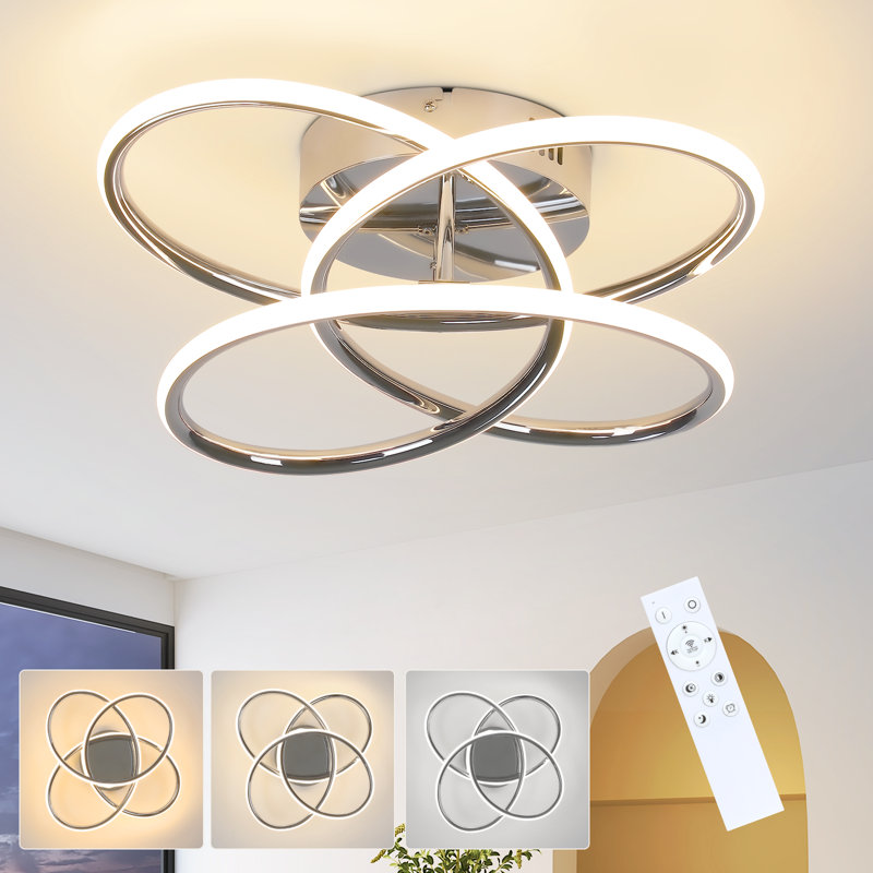 1 - Light LED Flush Mount 41cm dimmable Modern Geometric with Remote Control, Brushed Nickel