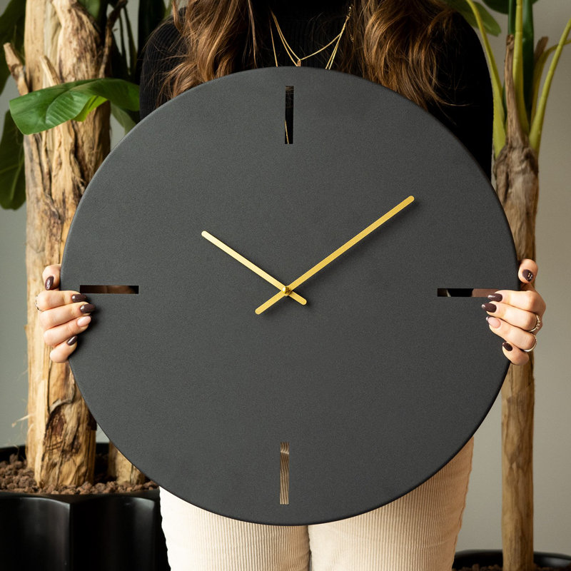 Stylish Decorative Metal Wall Clock, Black & Gold, 18.9 x 18.9 inches | 100% Steel Construction, Thickness: 0.05 inches | Silent Mechanism for Quiet Spaces | Perfect for Home Decor & Modern Aesthetics