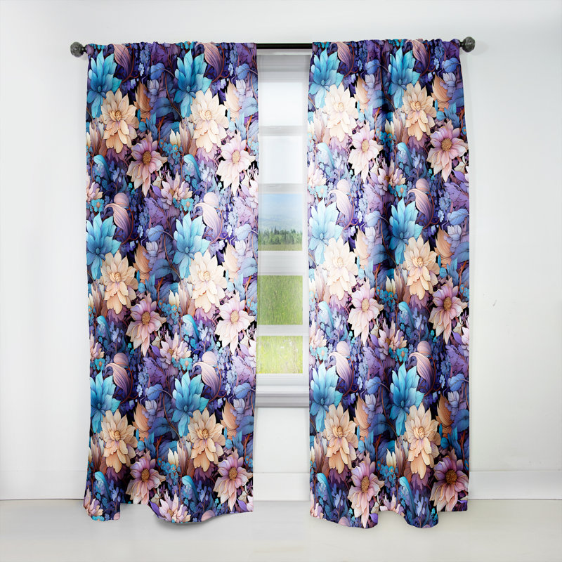 Pivoines célestes bleues Stellar Pure I - Rideau floral - Velours obscurcissant - 1 panneau, L 52 po x L 120 po