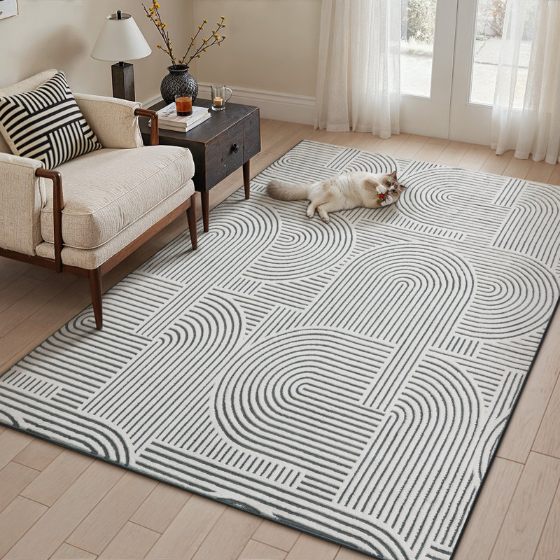 Tapis géométrique moderne pour le salon Rove, Noir, Rectangle 4pi x 6 pi