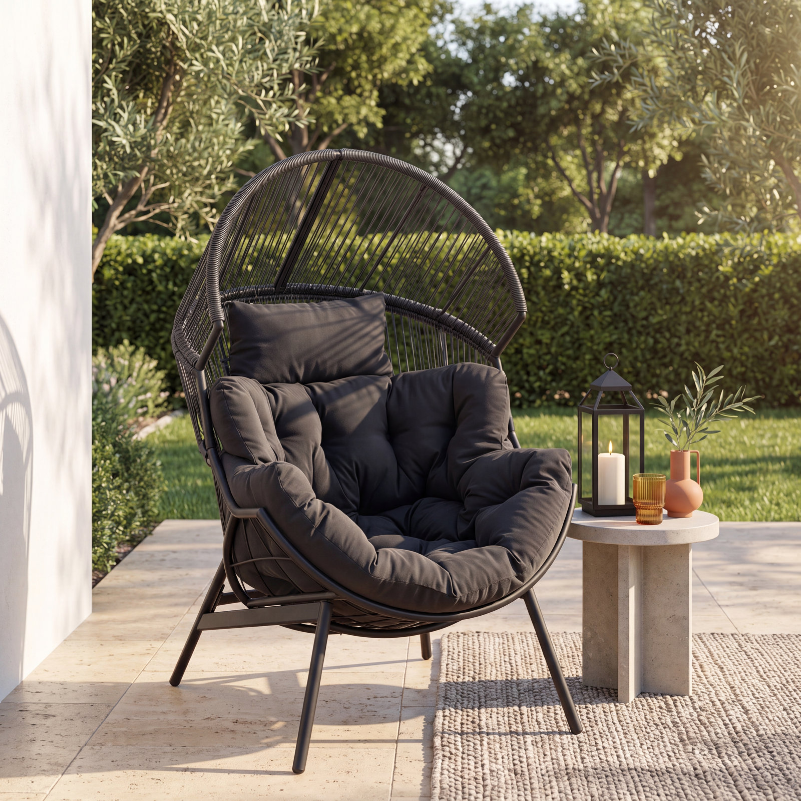 Reclining Patio Lounge Chair, Gray, Gray