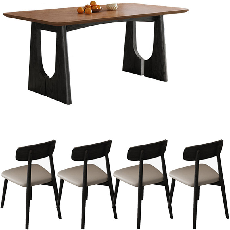Ensemble de salle à manger rectangulaire en bois massif de style médiéval, 5