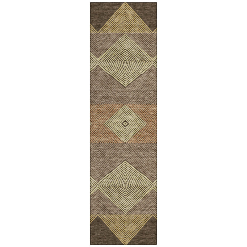 Machine Washable Indoor/Outdoor Chantille ACN2545 Geometric Rug, Runner 2'3" x 7'6", Chocolate