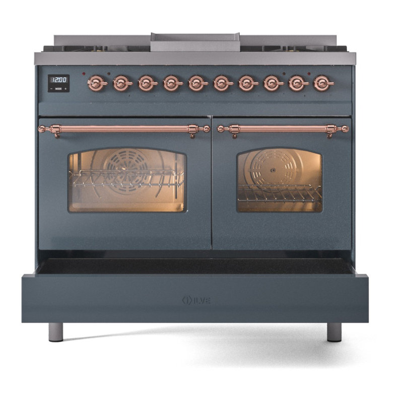 ILVE Nostalgie II 40 in Dual Fuel Range, Blue Gray/Copper, Natural Gas