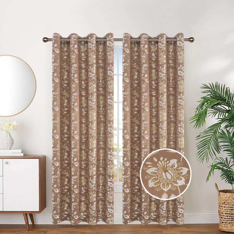 Panneau de rideau simple obscurcissant Floral, Brun