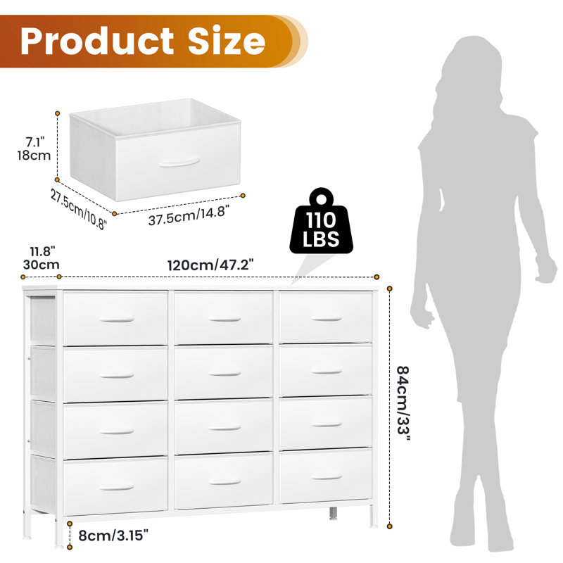 Metal 30cm W 12 - Drawer Chest of Drawers, White