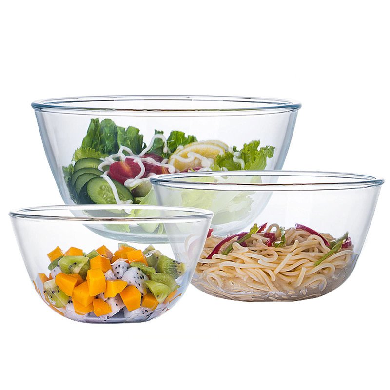 Ensemble de bols à mélanger en verre pour la cuisson Ensemble de bols à salade 3 pièces (1 pte, 2,5 pte, 4,2 pte), grands bols à haute brosilicate pour préparer et servir la cuisine, allant au four à micro-ondes et au lave-vaisselle