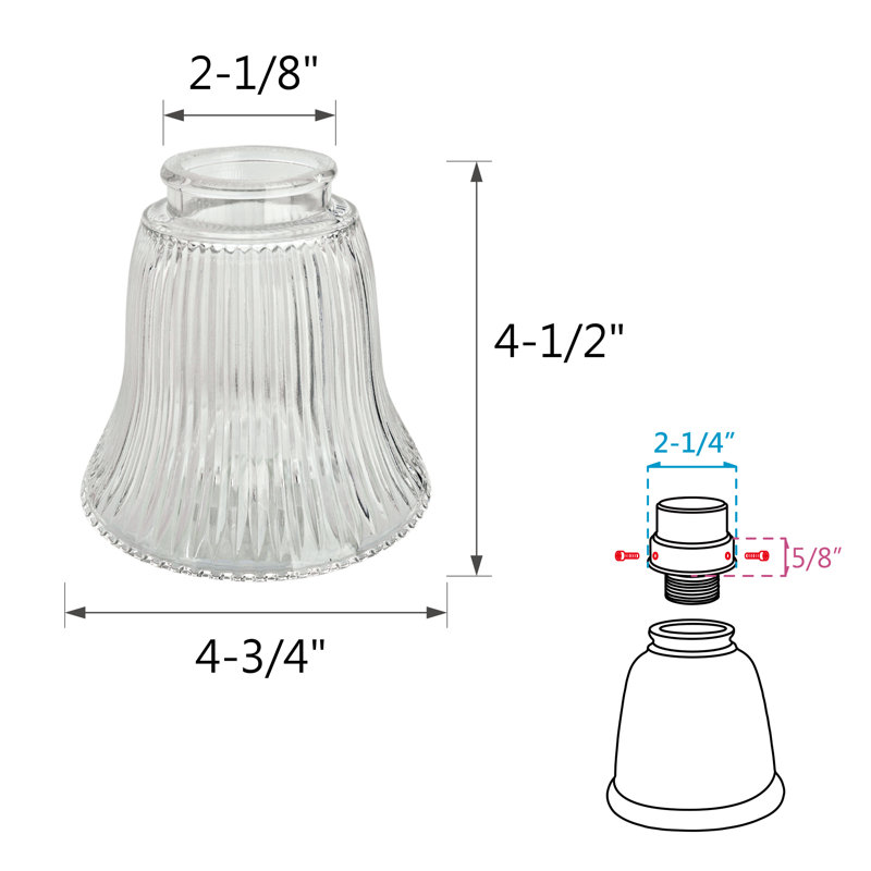 Clear Ribbed Glass Bell Ceiling Fan Replacement Shades, Set of 4