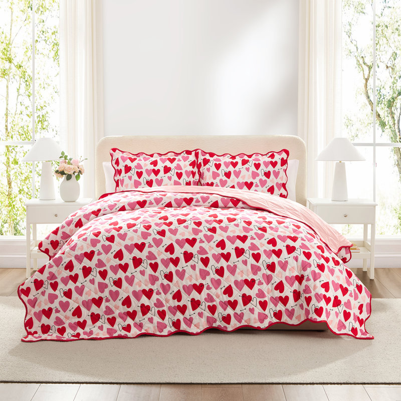 Hallmark Love Art 3-Piece Pink/Multicolor Quilt Set, Full/Queen, Queen Quilt + 2 Queen Shams