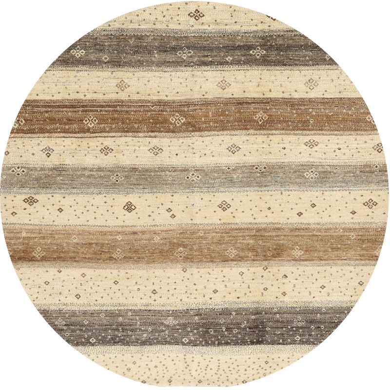 Tapis beige/gris contemporain, Rond 7 pi