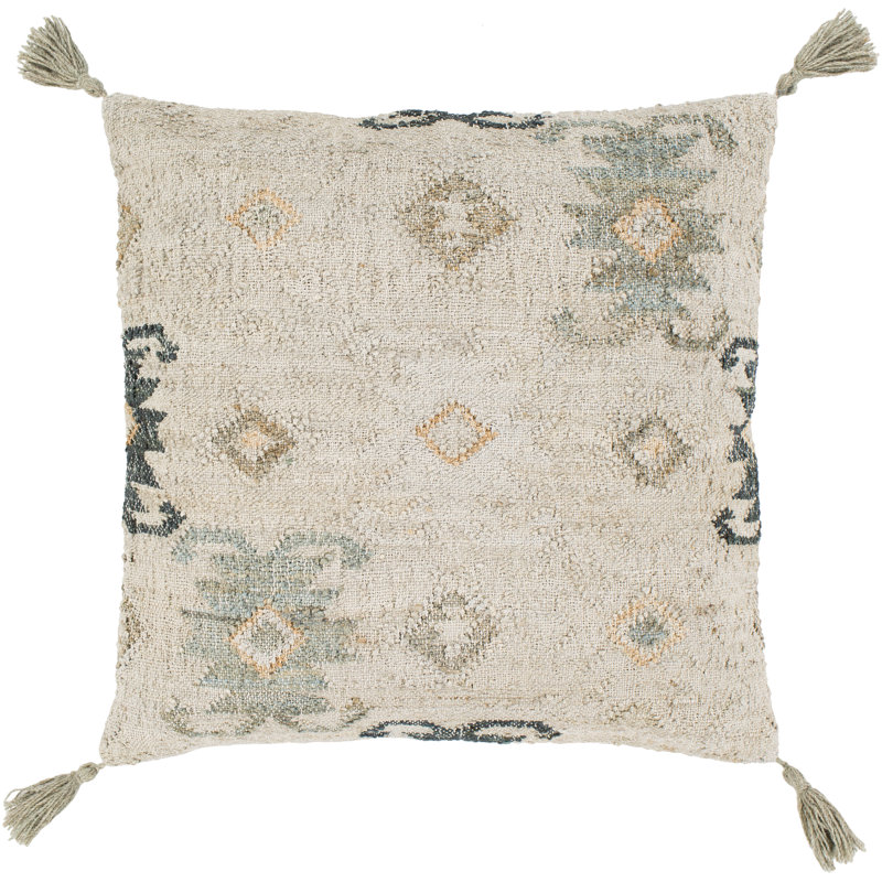 Housse et insert de coussin carré fait à la main, H 20 po x l 20 po x P 5 po, Kaki / ivoire