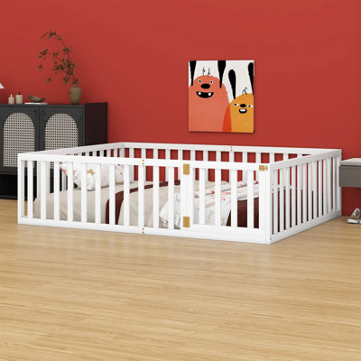 Wood Floor Bed Frame With Fence And Door