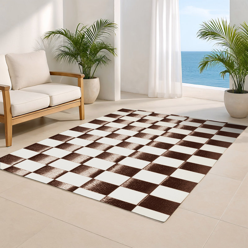 Tapis d'intérieur et d'extérieur à carreaux beige, Rectangulaire 2 pi x 3 pi