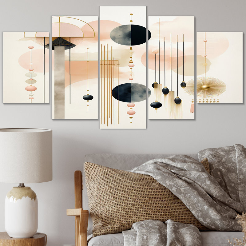 Vintage Vintage Minimal Geometrics IV - Art mural géométrique moderne - 5 panneaux