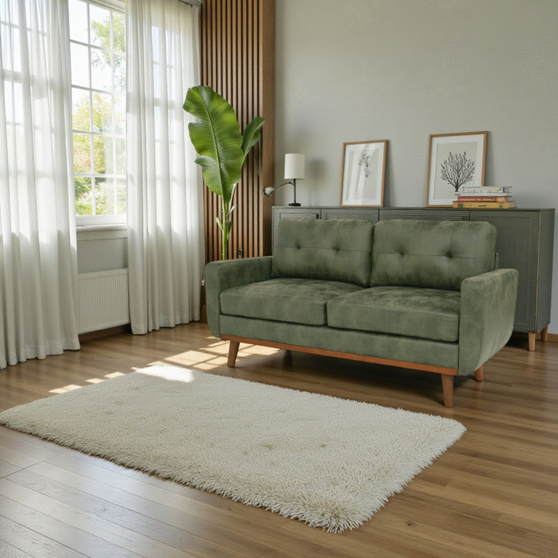 Brooklington 65" Foil Faux Suede Upholstered Square Arm Loveseat with Wooden Legs, Olive Green Foil Faux Suede