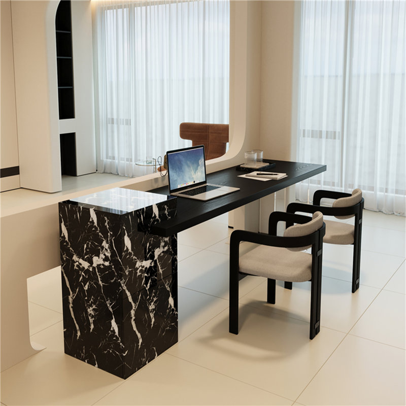 Black Rectangular Solid + Manufactured Wood+Acrylic desk, 33.46" H x 86.61" W x 23.62" D