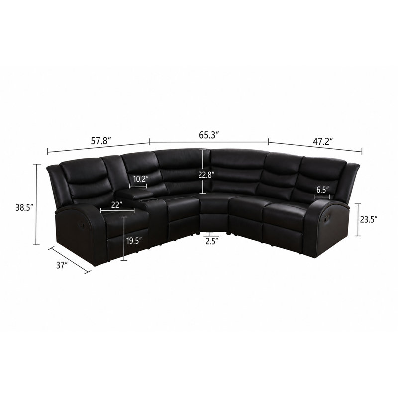 Ensemble de canapé modulaire inclinable 3 pièces en cuir Vegan