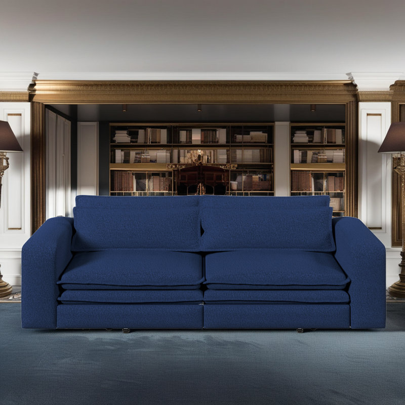 Canapé-lit très grand convertible 3-en-1 Syrova - conception modulaire avec accoudoirs larges et tissu en peluche, Bleu