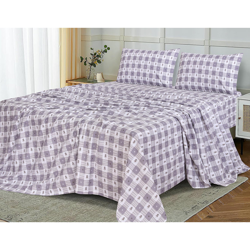 Ensemble de draps en flanelle 100% coton, 4 pièces, draps d'automne chauds et douillets de 16 po, Coup de neige / rayé