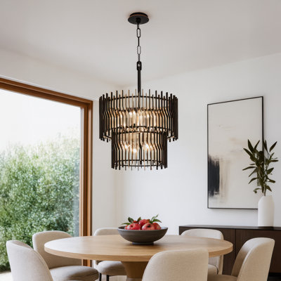 Park Row 2-Tier Chandelier - Matte Black/French Gold - 24"W x 31"H