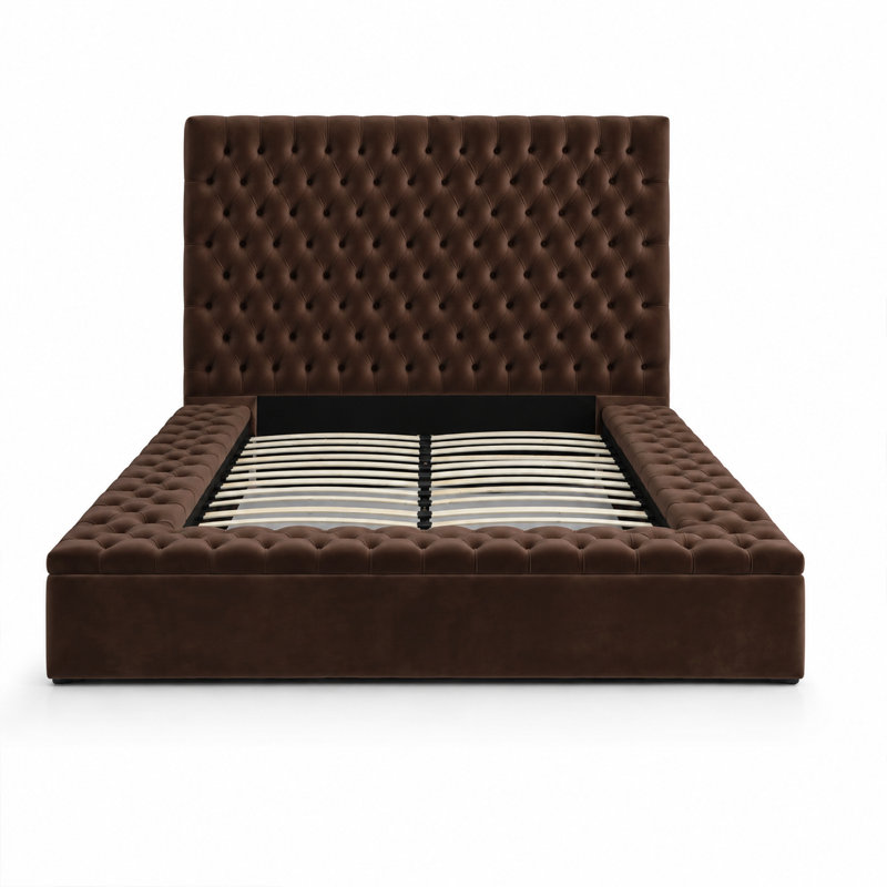 Lit plateforme tapissier Mikara, Très grand, Brown