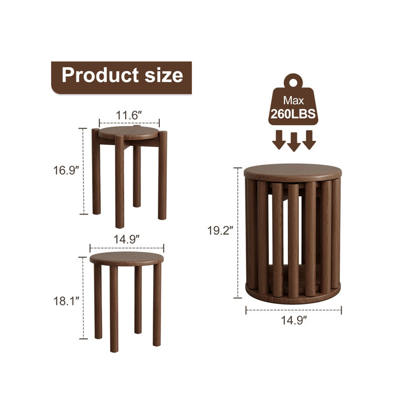 Stackable Stools Set of 4,Nesting Table, Walnut
