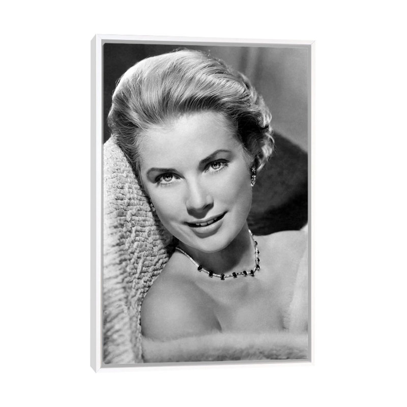 Grace Kelly In Pose by Radio Days - Print on Canvas, White Framed, 101.6 cm H x 66.04 cm W
