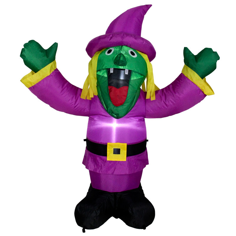Décoration de Noël d'Halloween sorcière lumineuse 3,5 'gonflable mauve