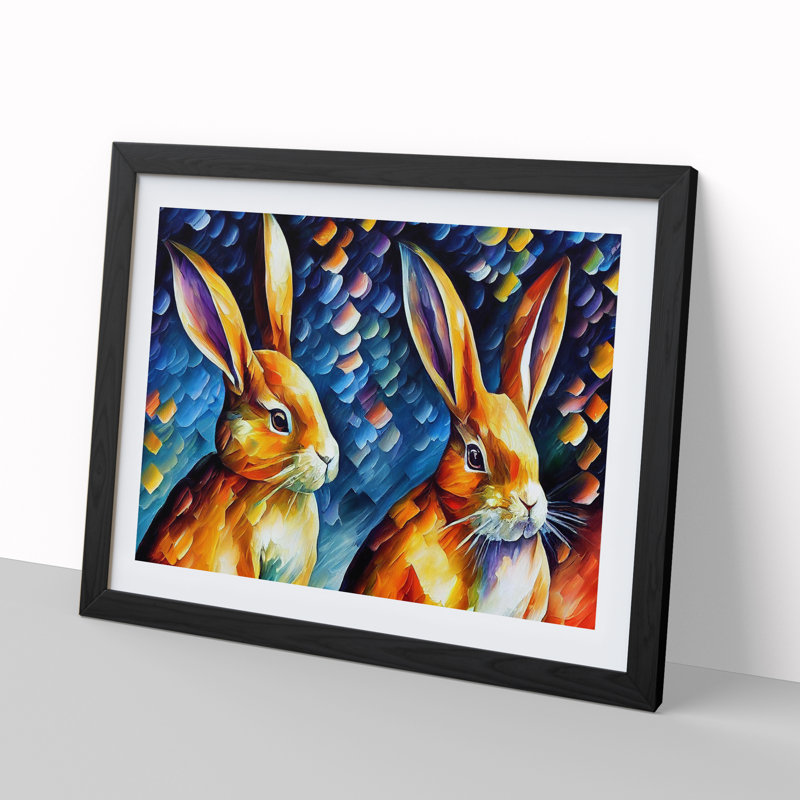 XH1022-7271X Rabbit Painting Vol.2 Abstract - Single Picture Frame Print, 46cm H x 64cm W, Black