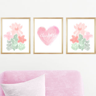 Contemporary Flowers with Name for Girls Room, Paper Prints