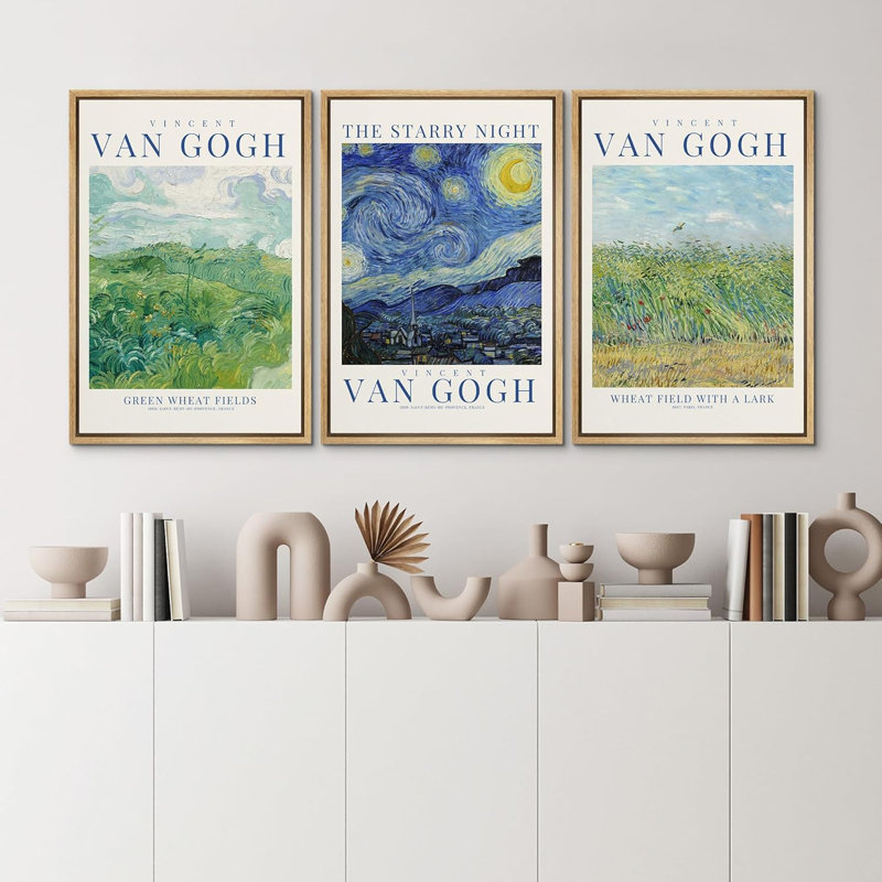 Classical Artwork " Starry Night " 3 - Pieces, 36" H x 24" W x 1.5" D, Black