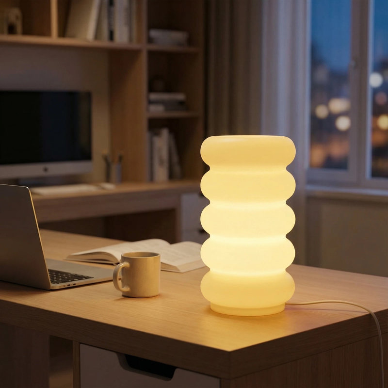 Lampe de table de style ambiant 10,4 po à 5 niveaux en verre opale jaune empilé avec interrupteur à intensité variable et support de lampe E12