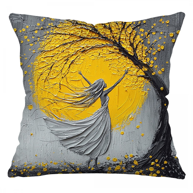 Yellow Tree Nature Tree Throw Pillow, Nature Cotton Twill Pillows, Square 18"
