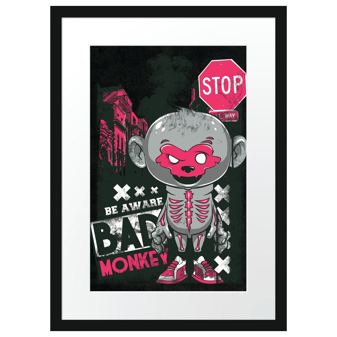 Gerahmtes Poster Bad Monkey Black