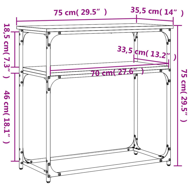 Console Table, 75cm H x 75cm W x 35.5cm D, Sonoma Oak