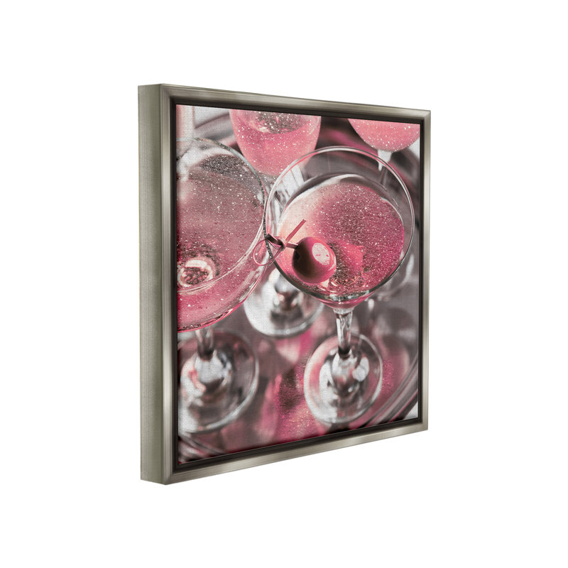 «Pink Sparkle Martinis Floater Frame» par Lil 'Rue sur, Cadre flottant gris lustré, H 25 po x l 25 po