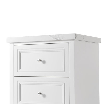 60cm Wide 2-Drawers Modern Beside Table with Faux Marble Top