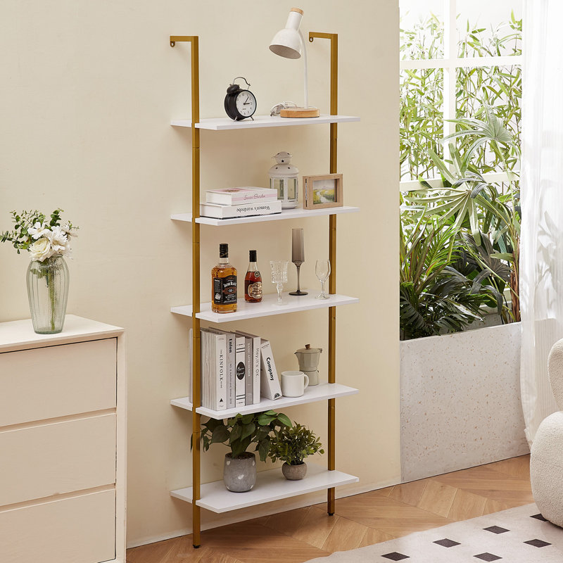 5 Piece Square Floating Shelf, Gold/White, 182.5cm H x 64cm W x 30cm D