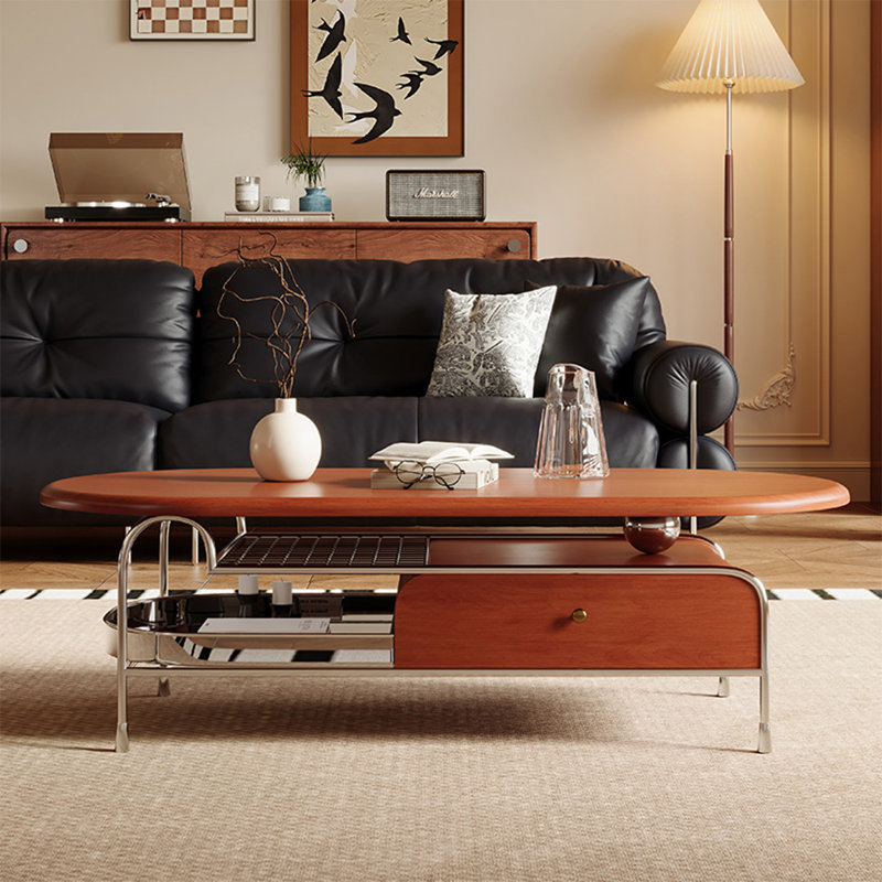 Table basse moderne simple ovale en acier inoxydable, 18.1" H x 51.2" L x 27.6" W