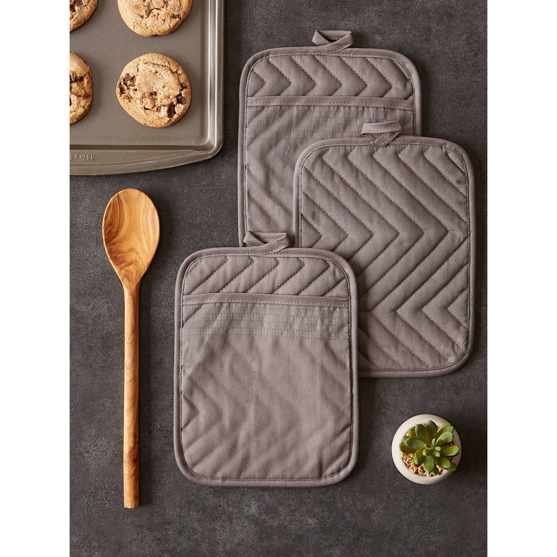 Design Imports Solid Colour Cotton Potholder Set, Grey