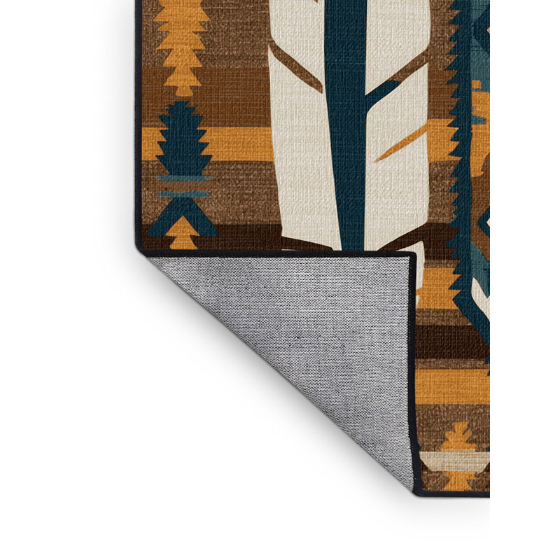 Washable Eagle Feather Southwestern Area Rug, Round 4'