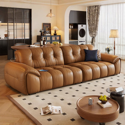 Orange Genuine Leather Modular Sofa cushion couch