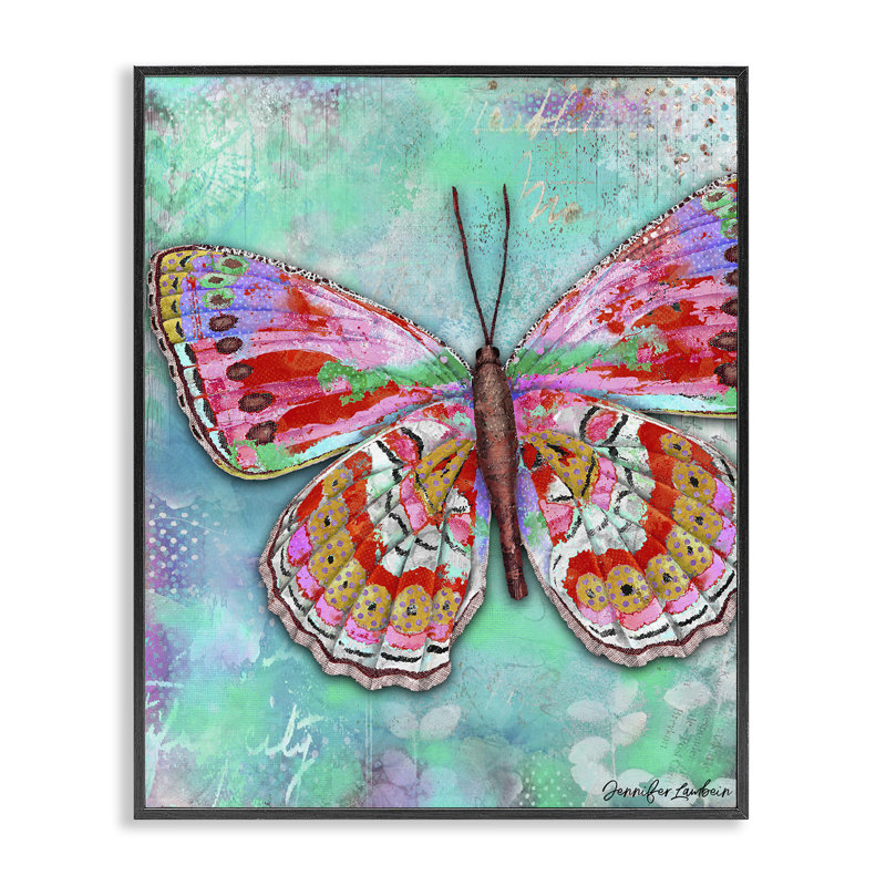 «Cherry Mint Butterfly», art de la giclée encadrée par Jennifer Lambein, H 14 po x l 11 po, Estampe numérique Farmhouse