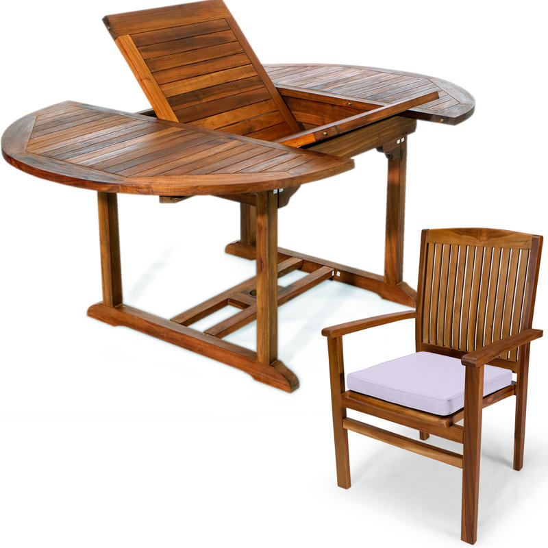  5-Piece Oval Extension Table Stacking Chair, Brown