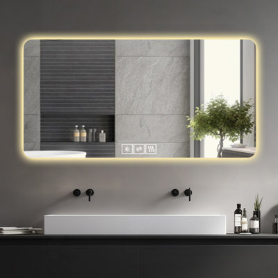 Miroir de salle de bain à DEL | 3 couleurs à intensité variable, résistant à la corrosion | Fonction de désembuage à une touche