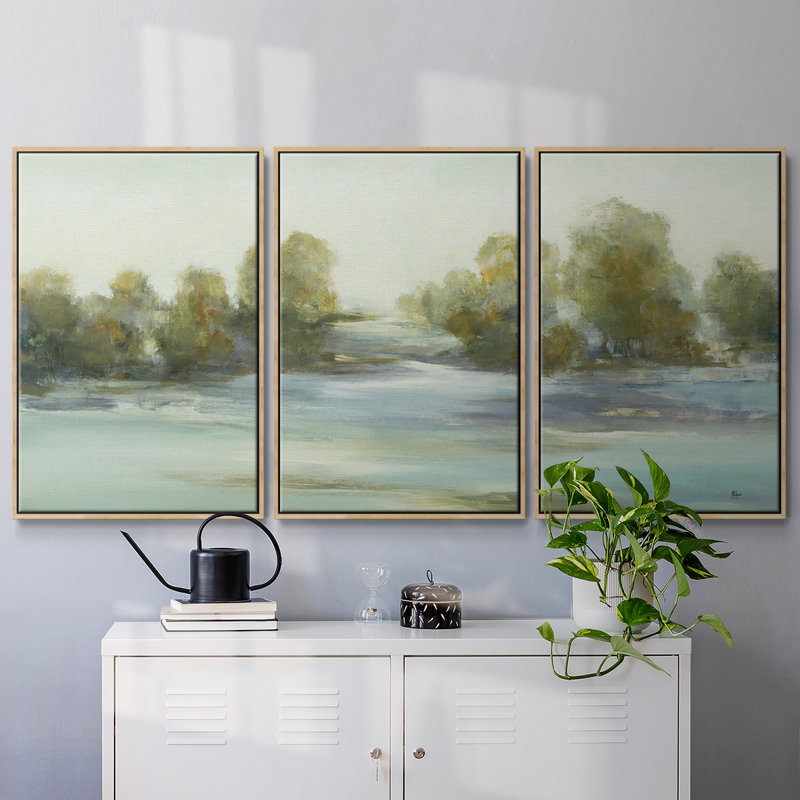 3 pièces de paysage apaisant III, H 24 po x l 48 po x P 2 po, Naturel