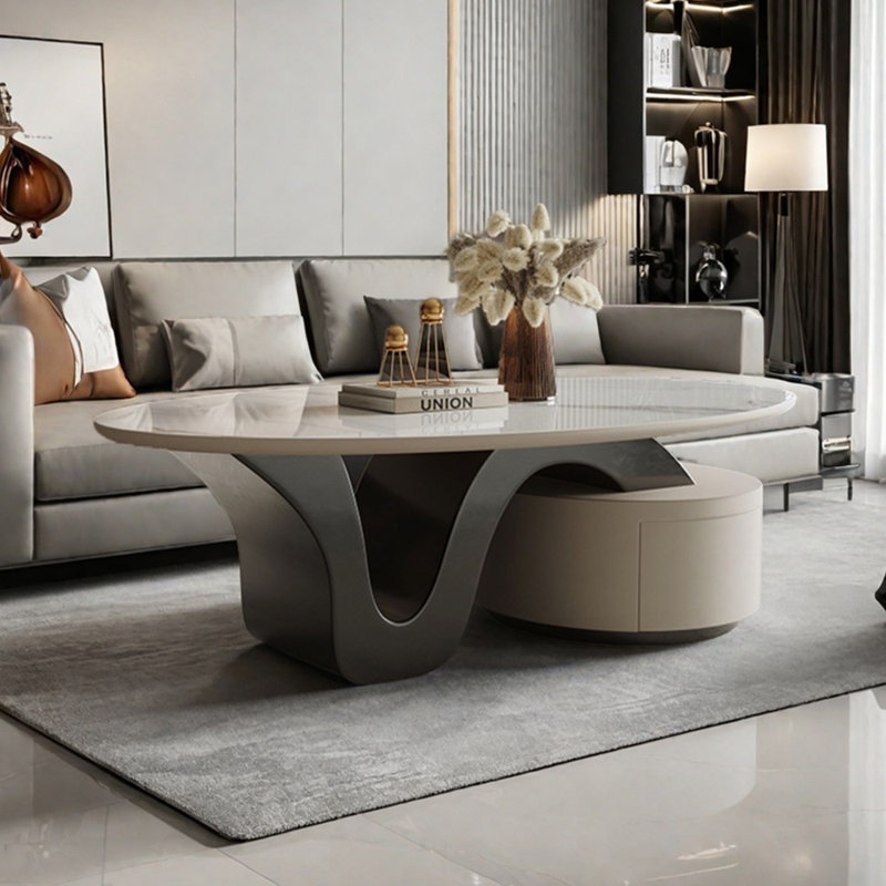 Minimalist modern rock panel coffee table, 16.53" H x 47.24" L x 23.62" W